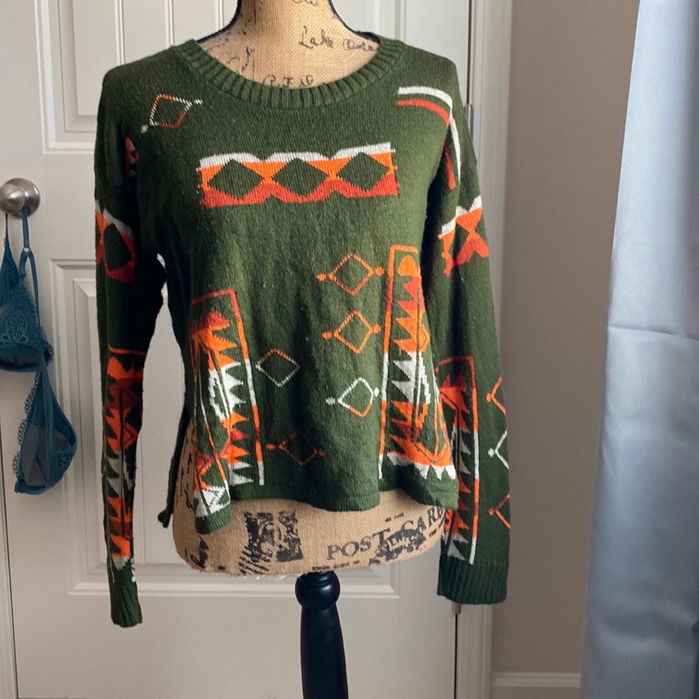Green Aztec Designed Sweater